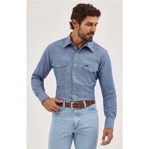 Wrangler Men's 20 Big&Tall Fit Cowboy Cut Western Pearl Snap Work Shirt Blue